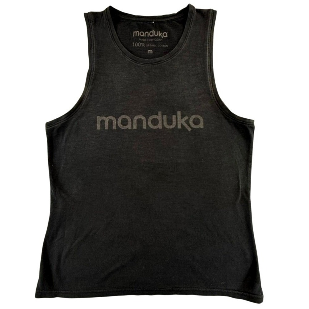 Manduka Mens Yoga Tank Top Black 100% Organic Cotton Logo Graphic Size M